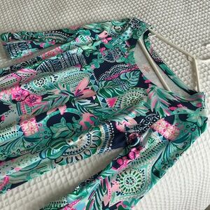 Lilly Pulitzer Navy and Pink Floral Midi Dress